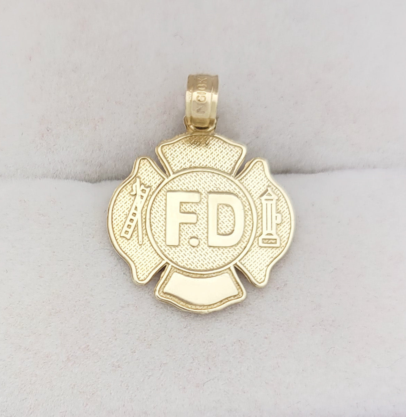 10K Yellow Gold Fireman Firefighter Pendant Fire Dept Charm F.D Charm
