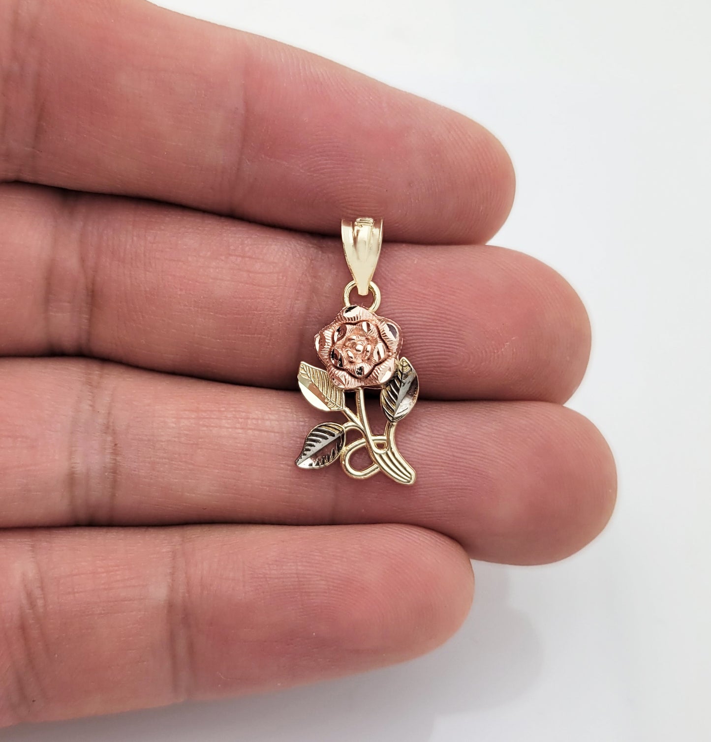 10K Yellow & Rose Gold Rose Flower Pendant Solid Gold Floral Charm for Necklace, Jewelry Gift for Women, 0.9 in x 0.5 in - Stunu jewelry