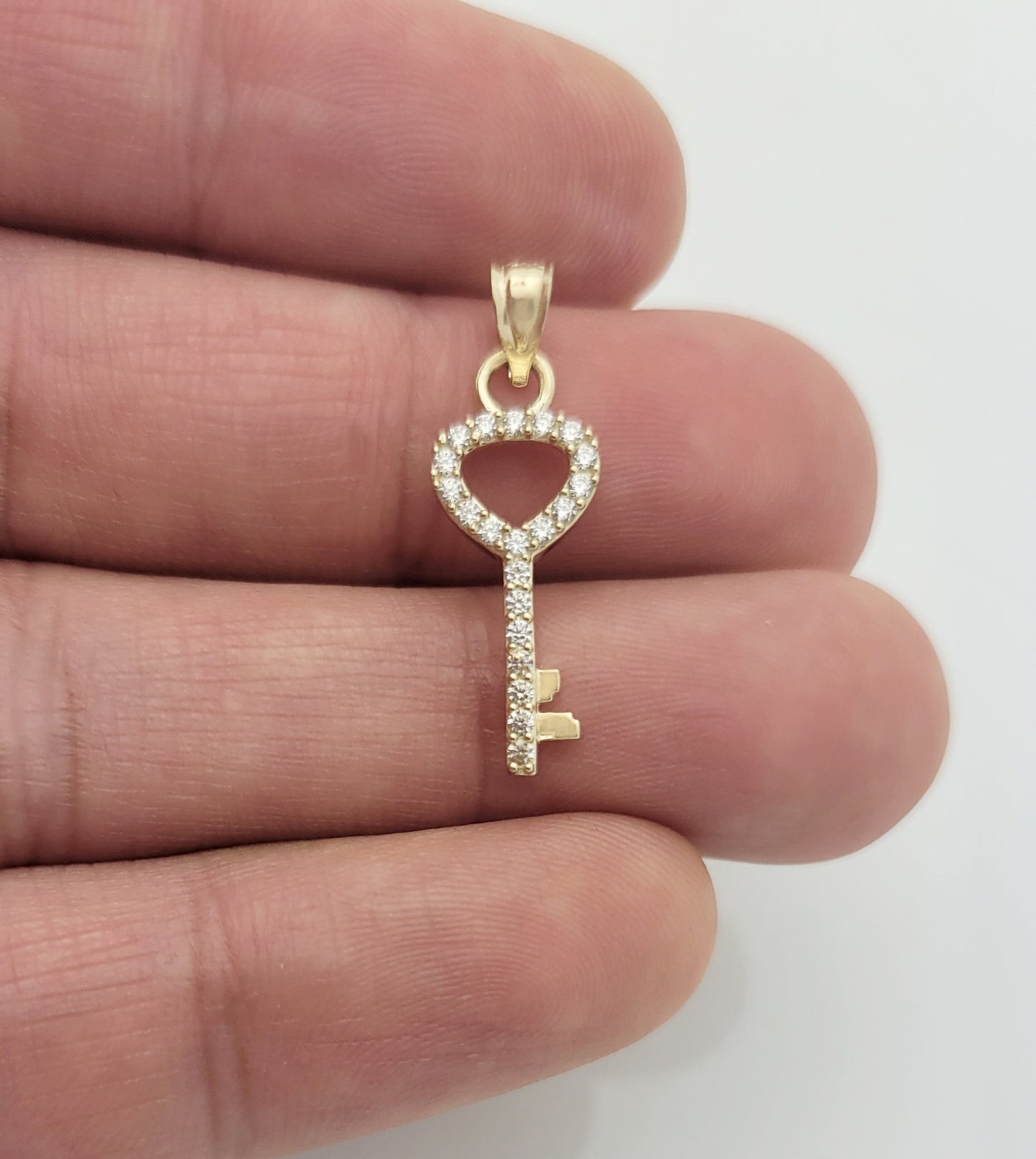 10K Yellow Gold Key Pendant Key Charm CZ