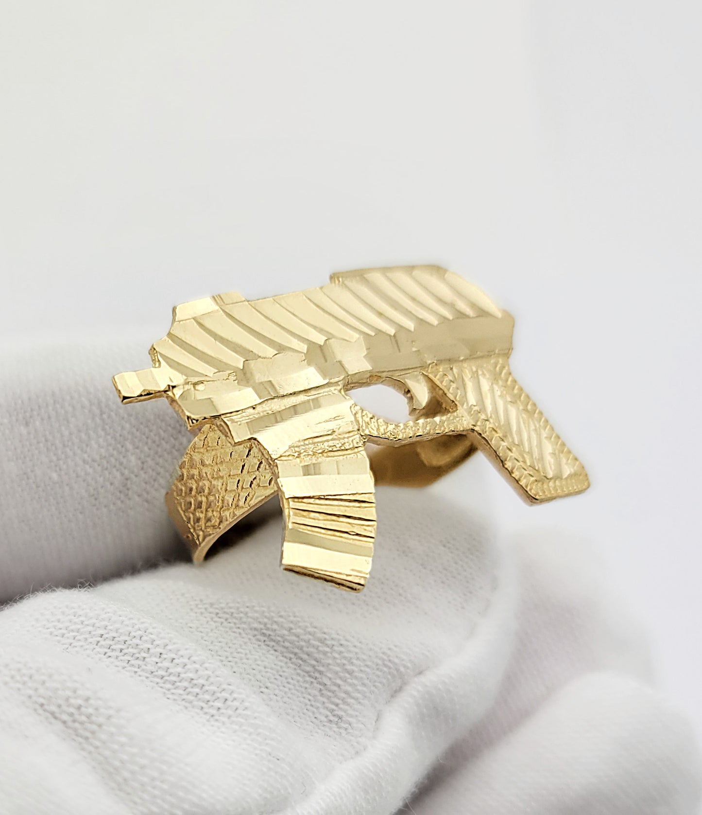 10K Yellow Gold Uzi Ring Gold Gun ring For Men