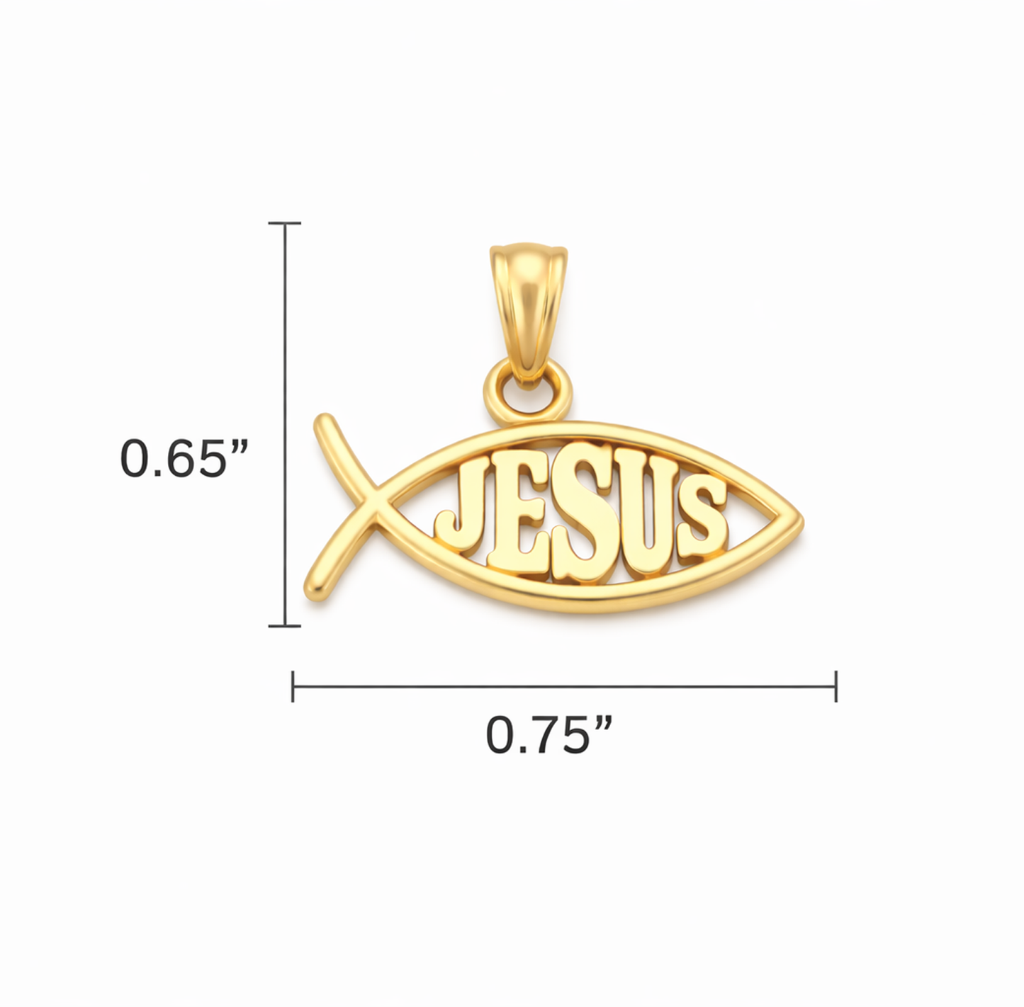 10K Yellow Gold Ichthus Christian Fish Pendant Necklace Charm with JESUS Center, 0.75" x 0.65"