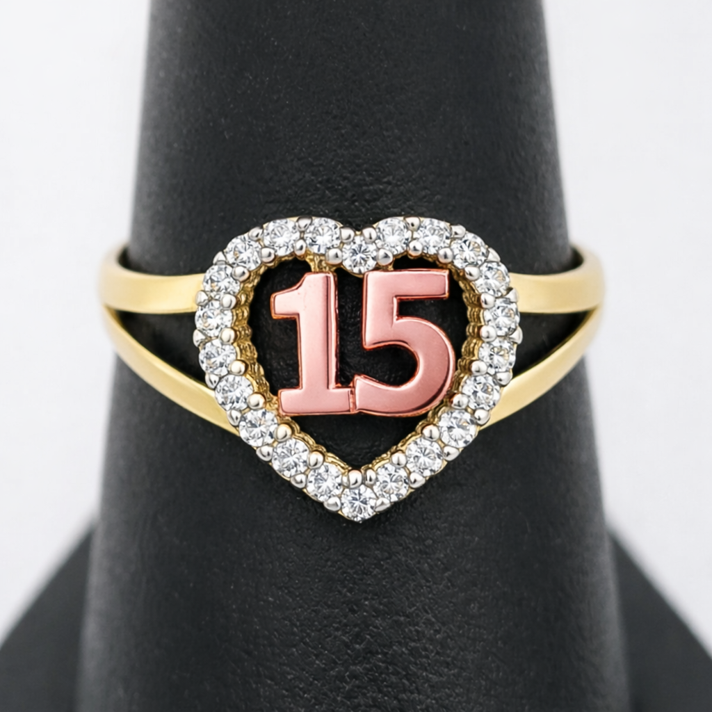 10K Yellow And Rose Gold Quinceanera Ring 15 Anos Heart Ring