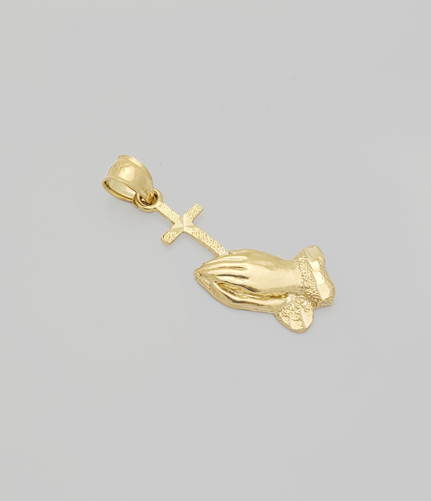10k Yellow Gold Praying Hands Prayers Hands With Cross Pendant