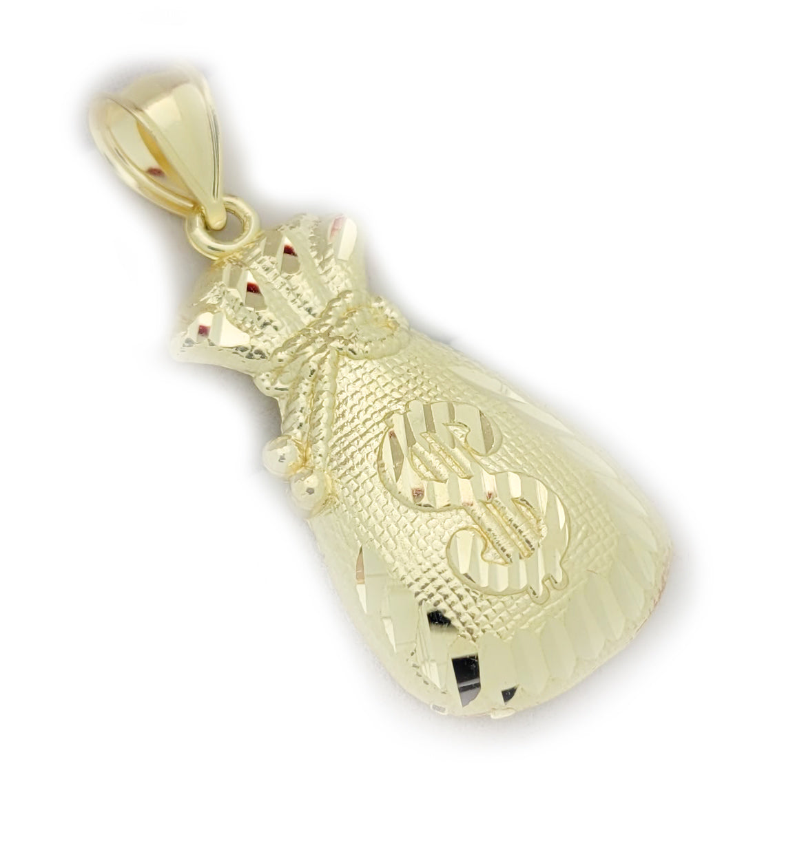 10K Yellow Gold Money Bag Pendant Treasure Dollar Sign Pendant Hip Hop