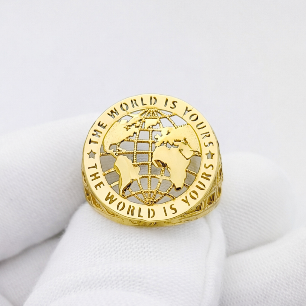 10K Yellow Gold World Map Ring Globe Ring for Men - Stunu jewelry
