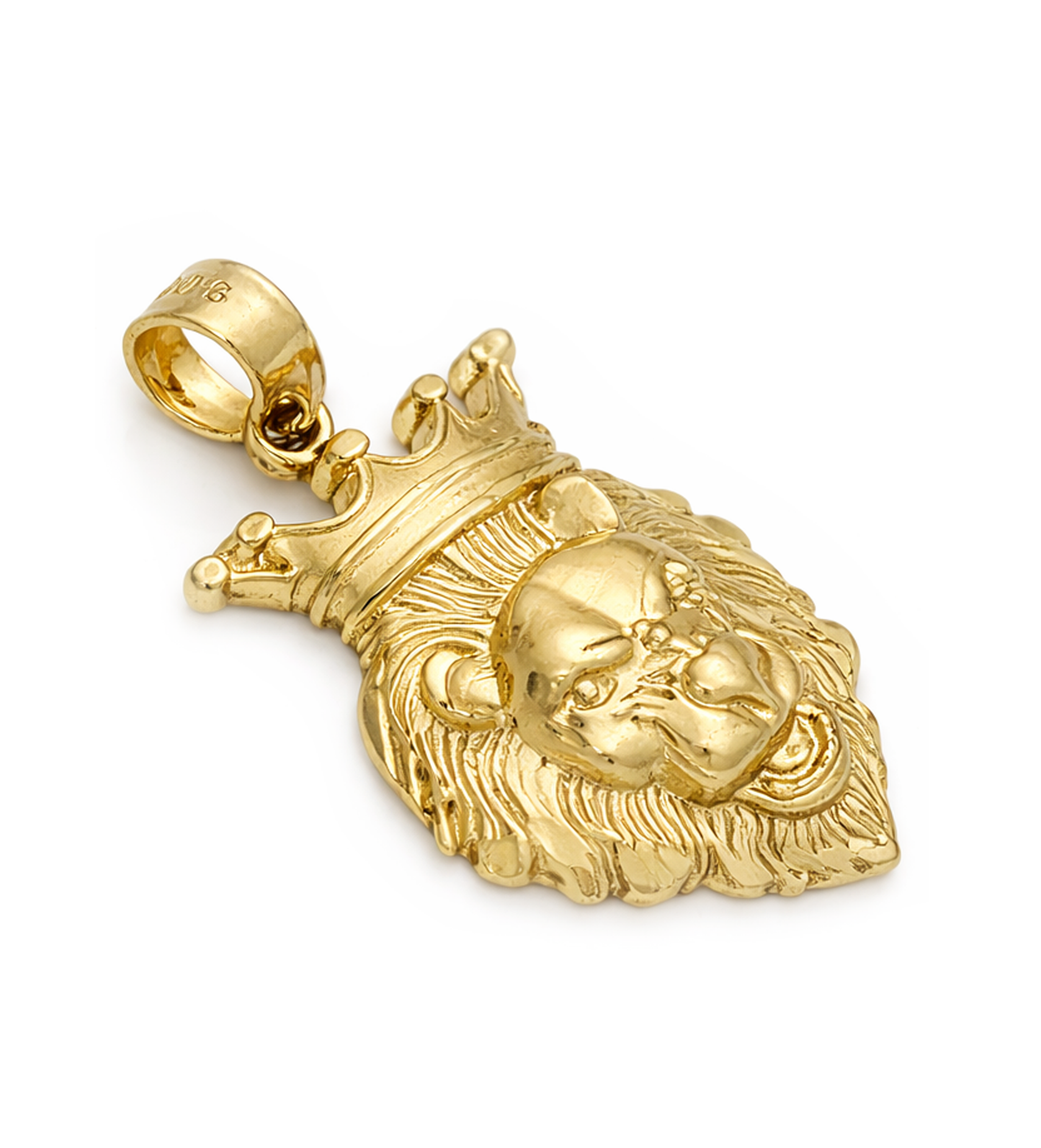 10K Yellow Gold Crown Lion Face Charm Lion Head Crown 1.85 inch Lion Pendant