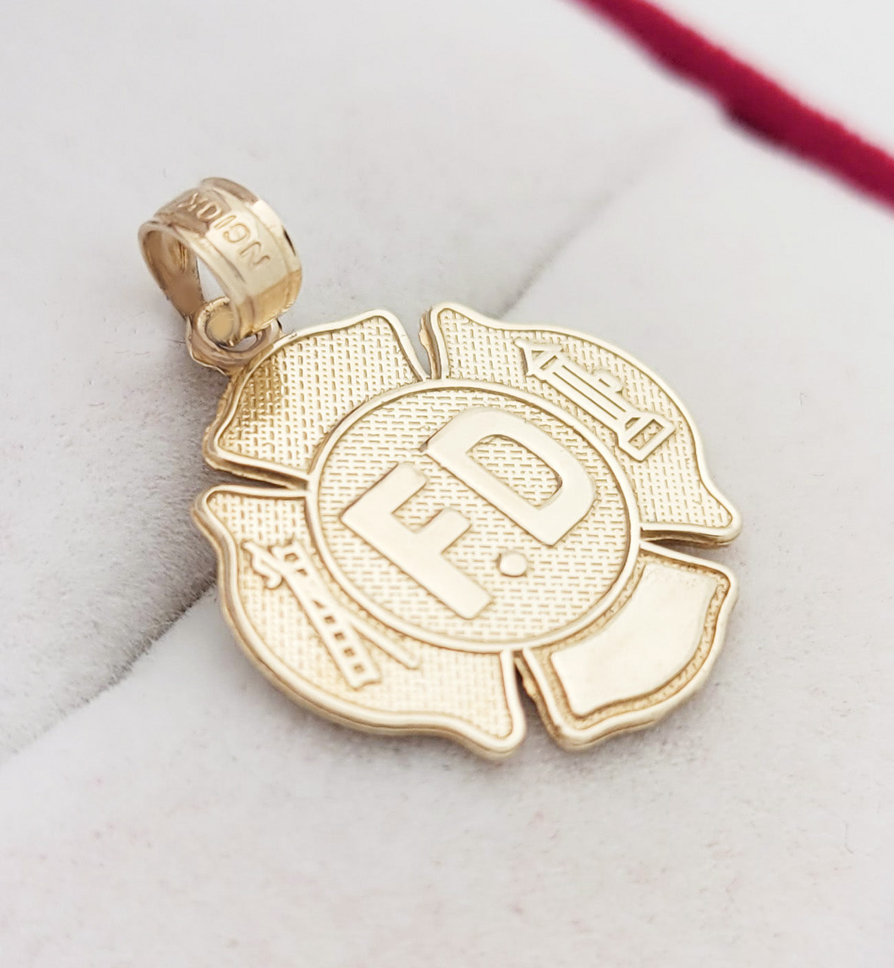 10K Yellow Gold Fireman Firefighter Pendant Fire Dept Charm F.D Charm