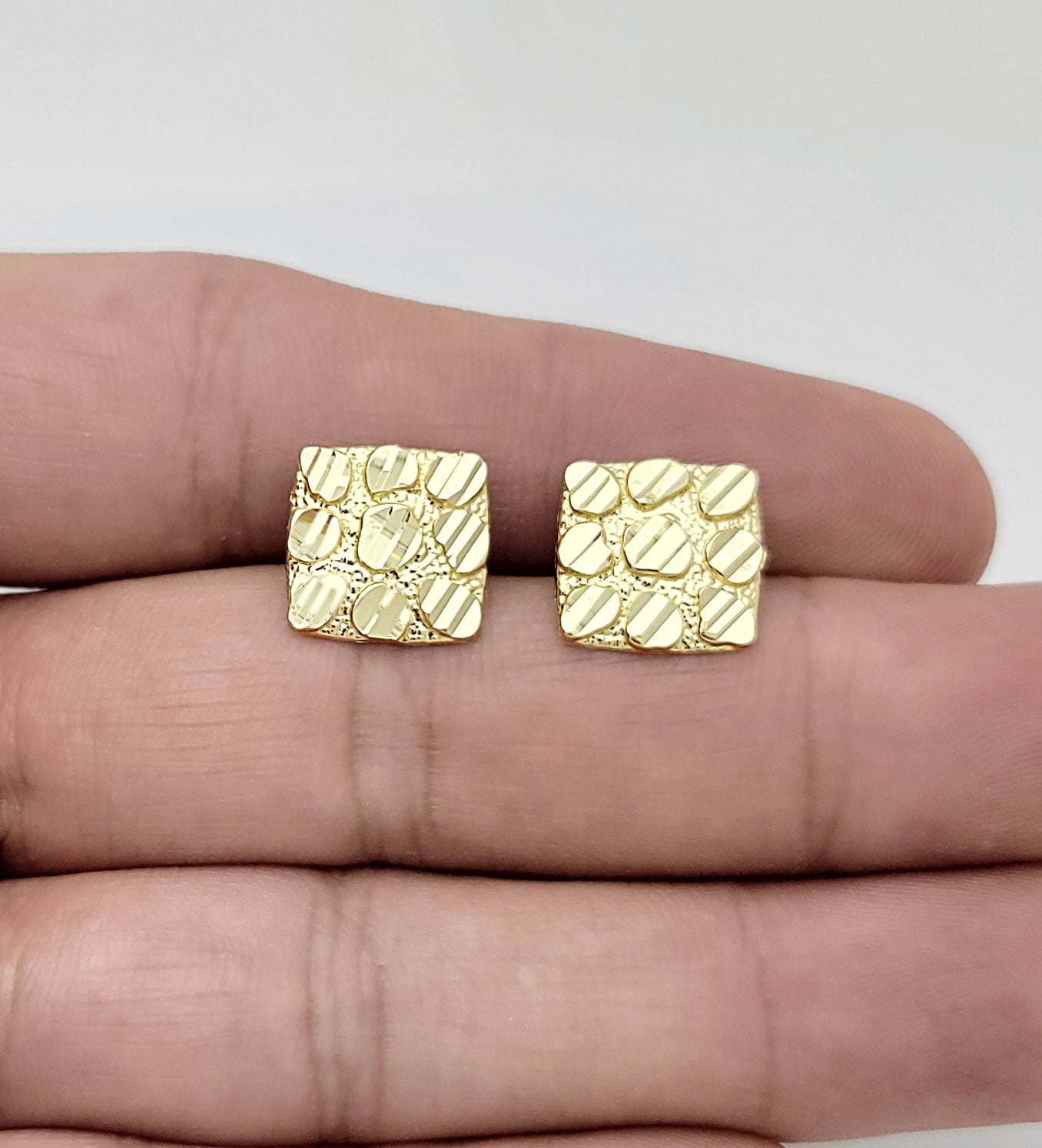 10K Gold Nugget Earrings Square Nugget 13 mm