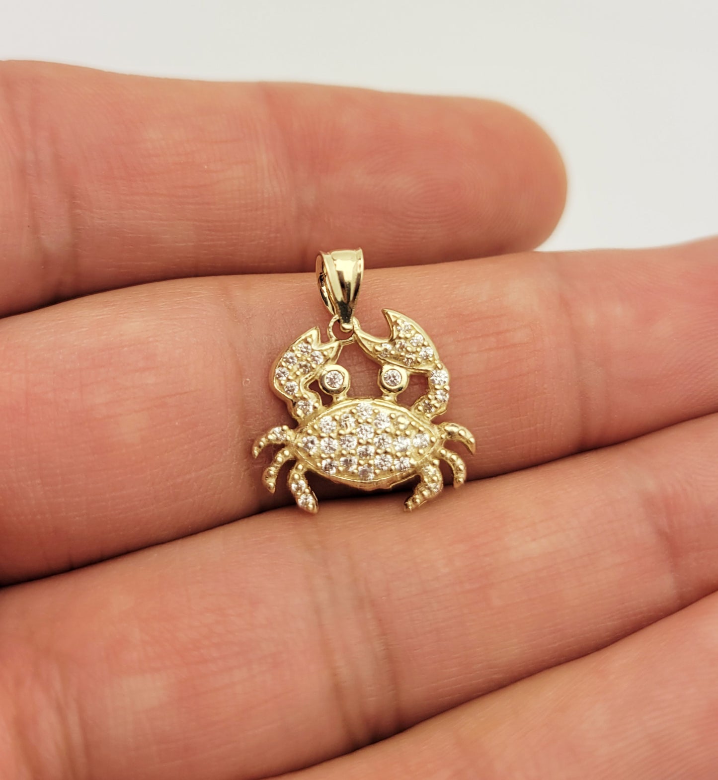 10K Yellow Gold Crab Necklace Pendant Zodiac Cancer Charm