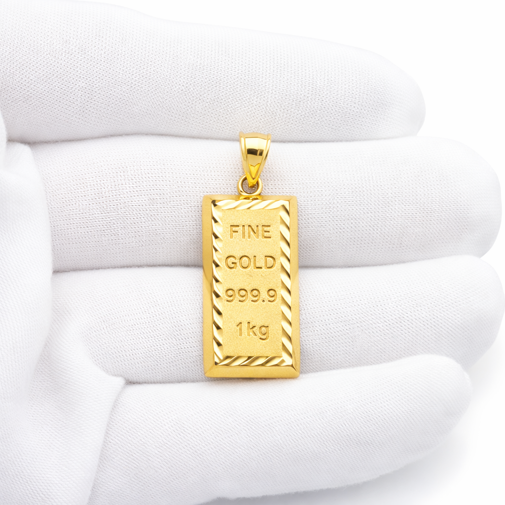 10K Yellow Gold Bar Shape Pendant Gold Bar Charm 1.4 in