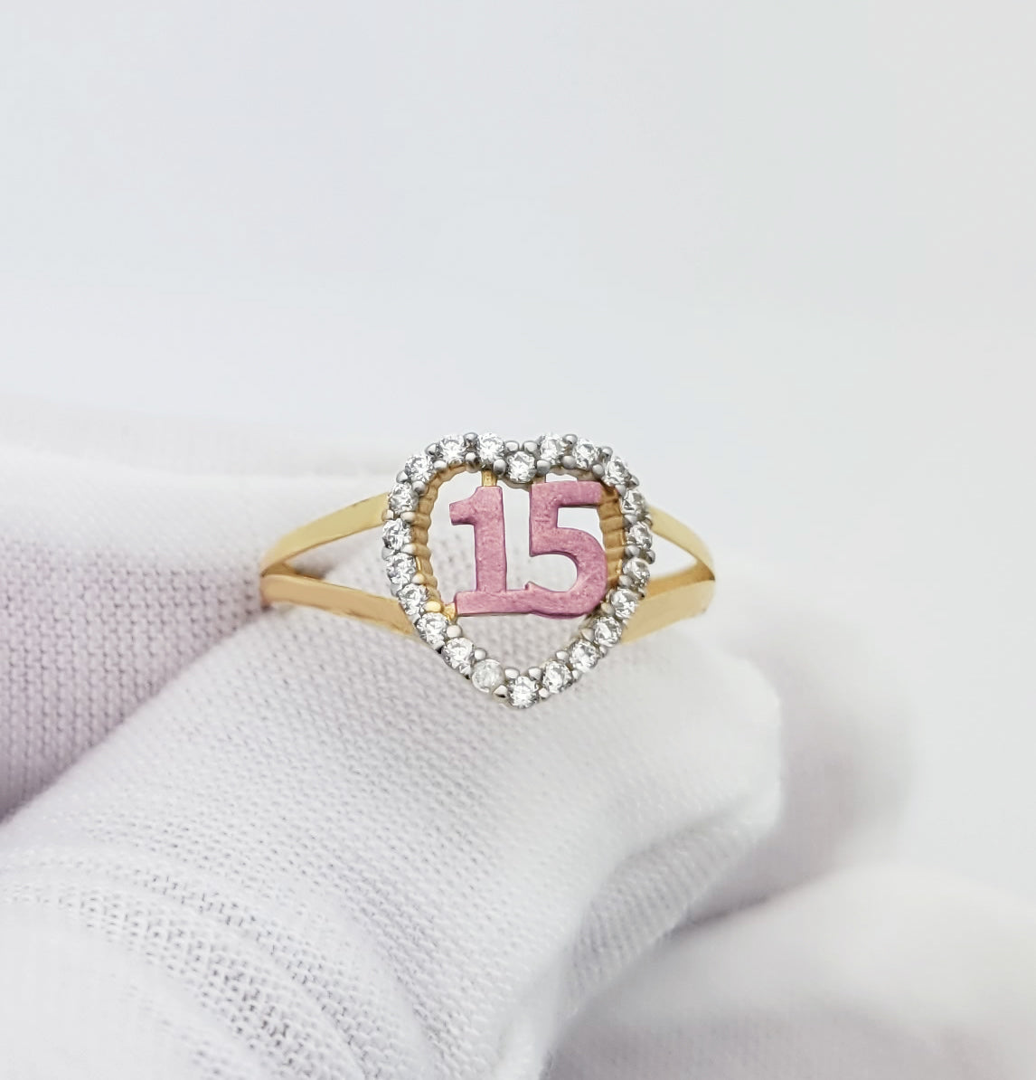10K Yellow And Rose Gold Quinceanera Ring 15 Anos Heart Ring