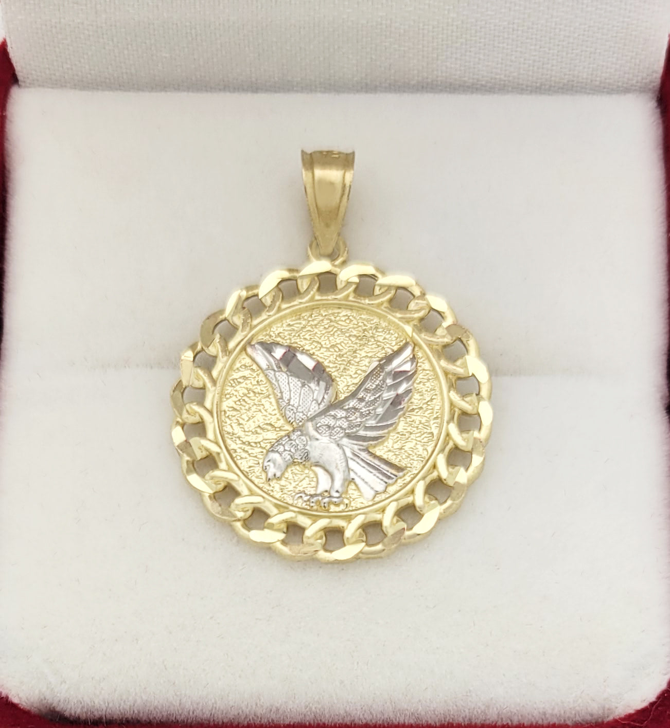 10K Yellow Gold American Eagle Pendant Eagle Medallion Cuban Link Frame