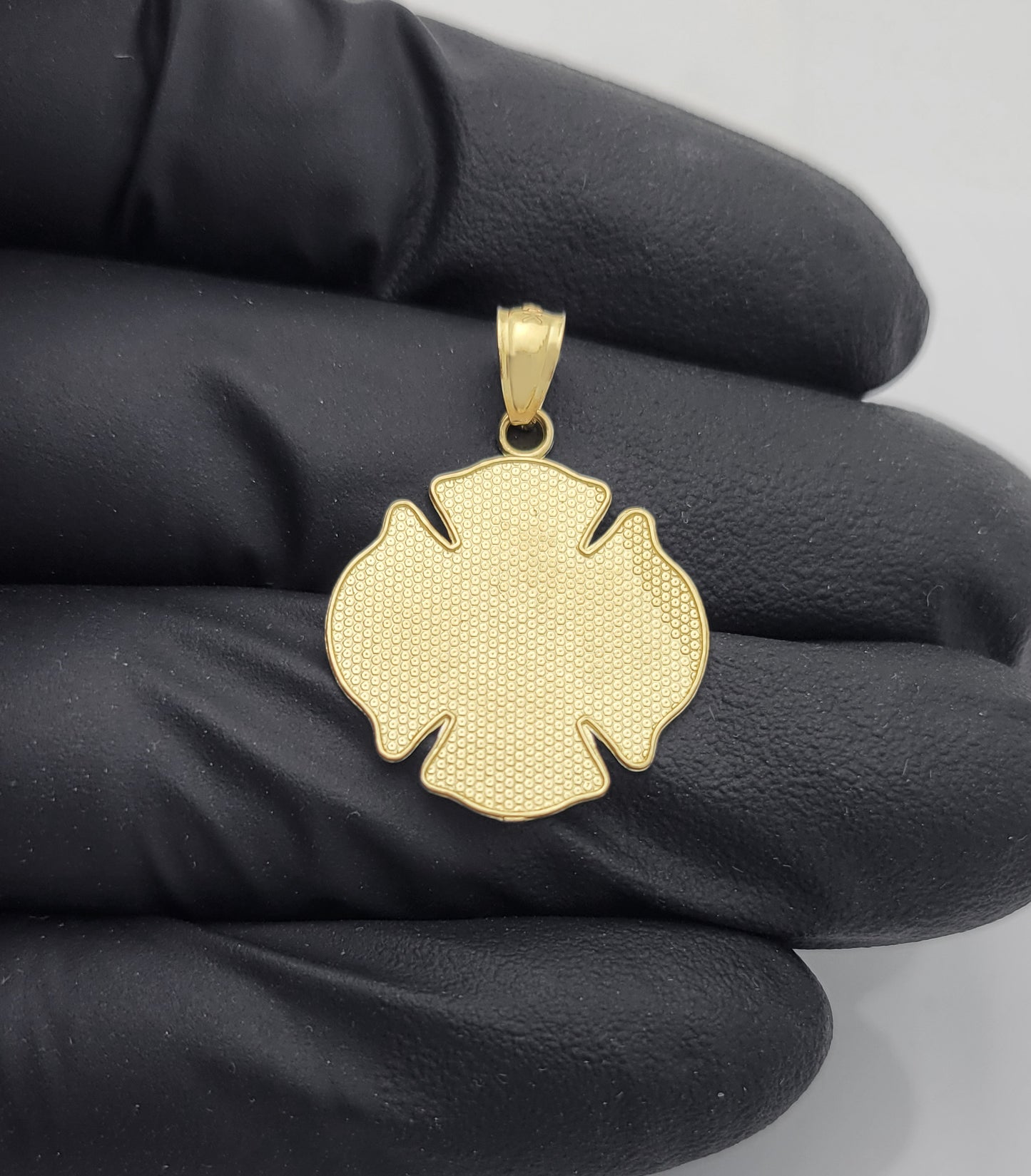 10K Yellow Gold Fireman Firefighter Badge Pendant Fire Dept Charm F.D Charm Firemen's Hat And Axes