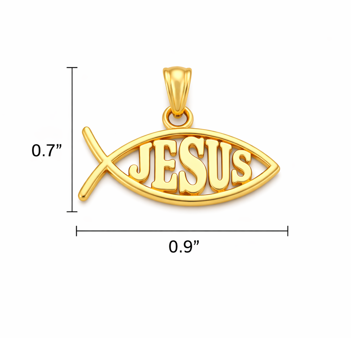 10K Yellow Gold Ichthus Christian Fish Pendant Necklace Charm with JESUS Center, Religious Jewelry for Men and Women, 0.9" x 0.7"