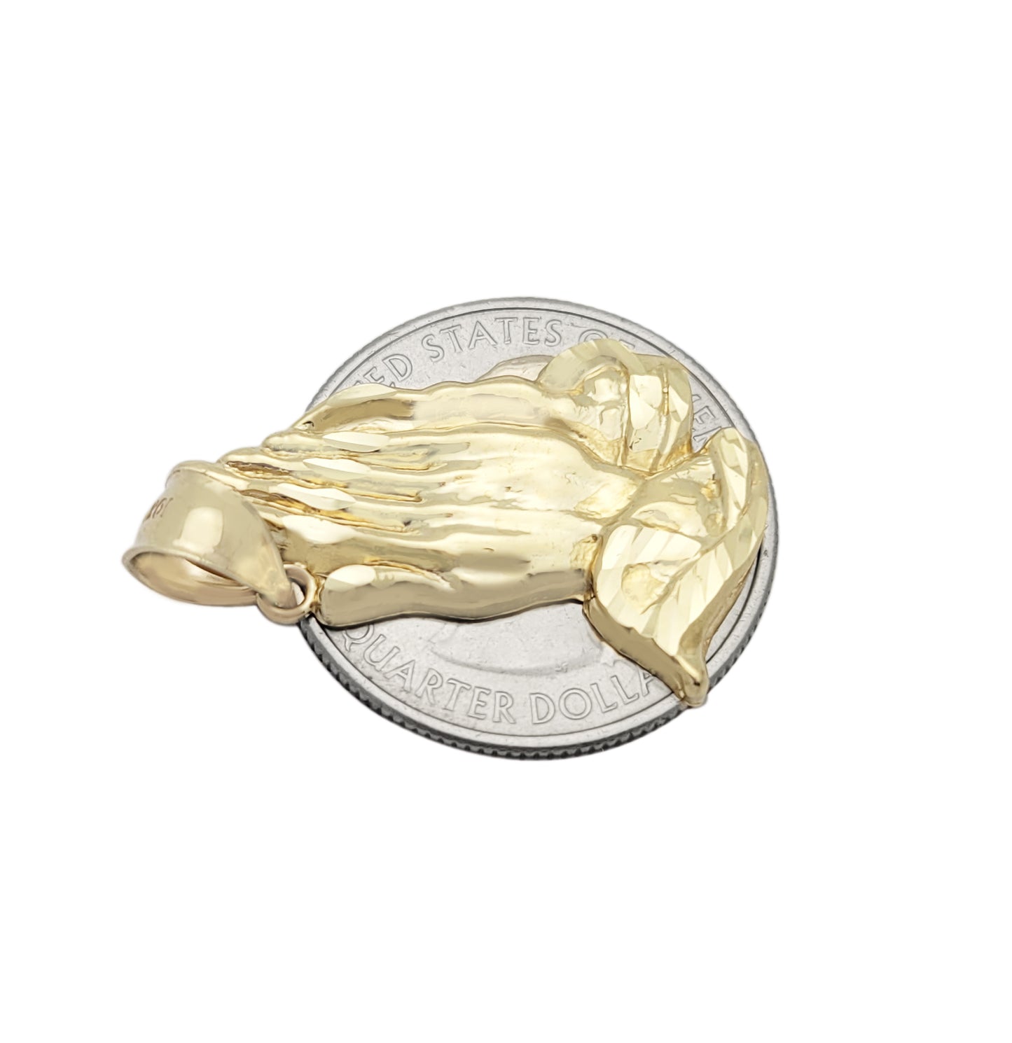 10k Yellow Gold Praying Hands Prayers Hands Pendant 1.1 in x 0.7 in - Stunu jewelry
