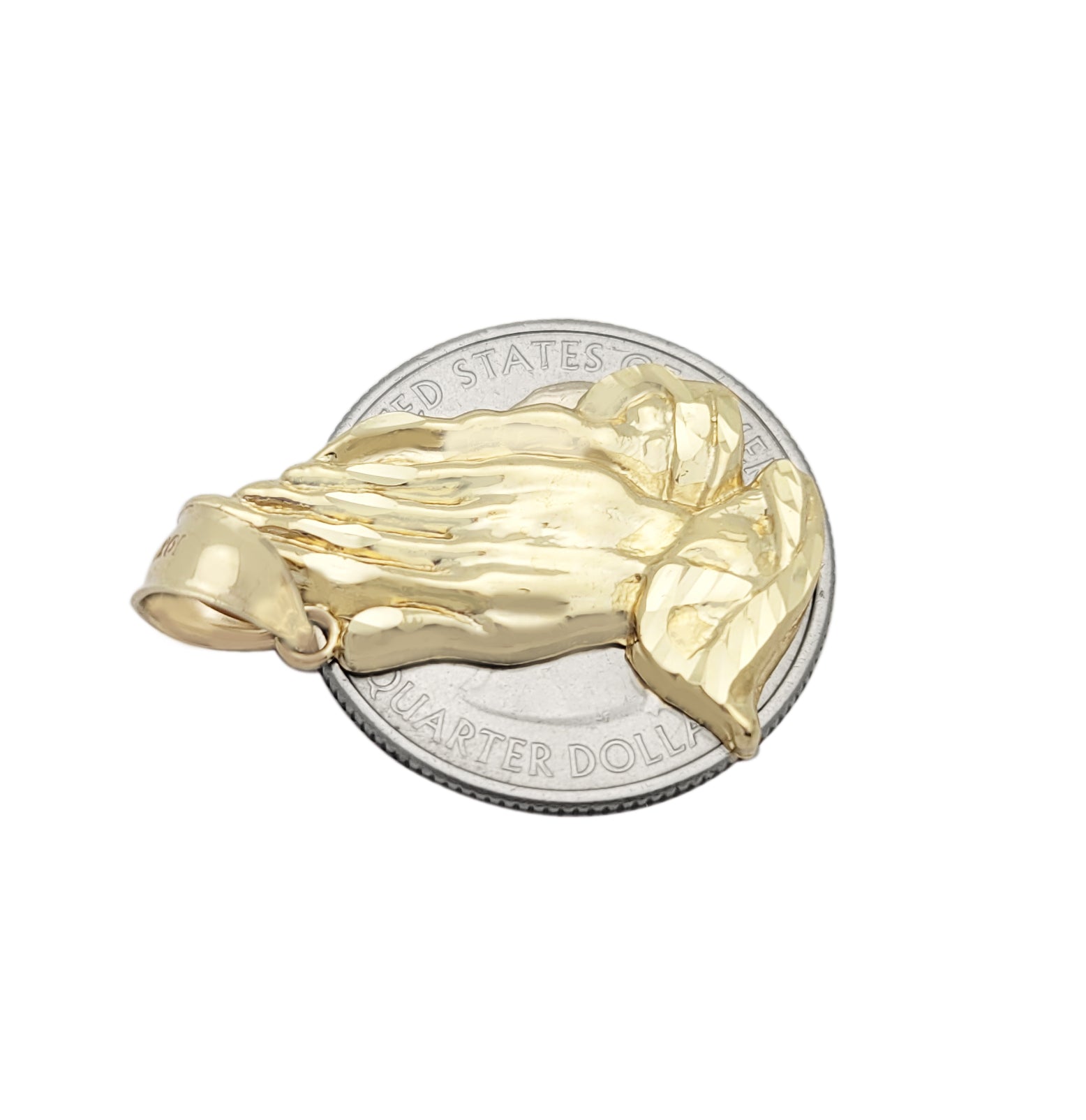 10k Yellow Gold Praying Hands Prayers Hands Pendant 1.1 in x 0.7 in - Stunu jewelry