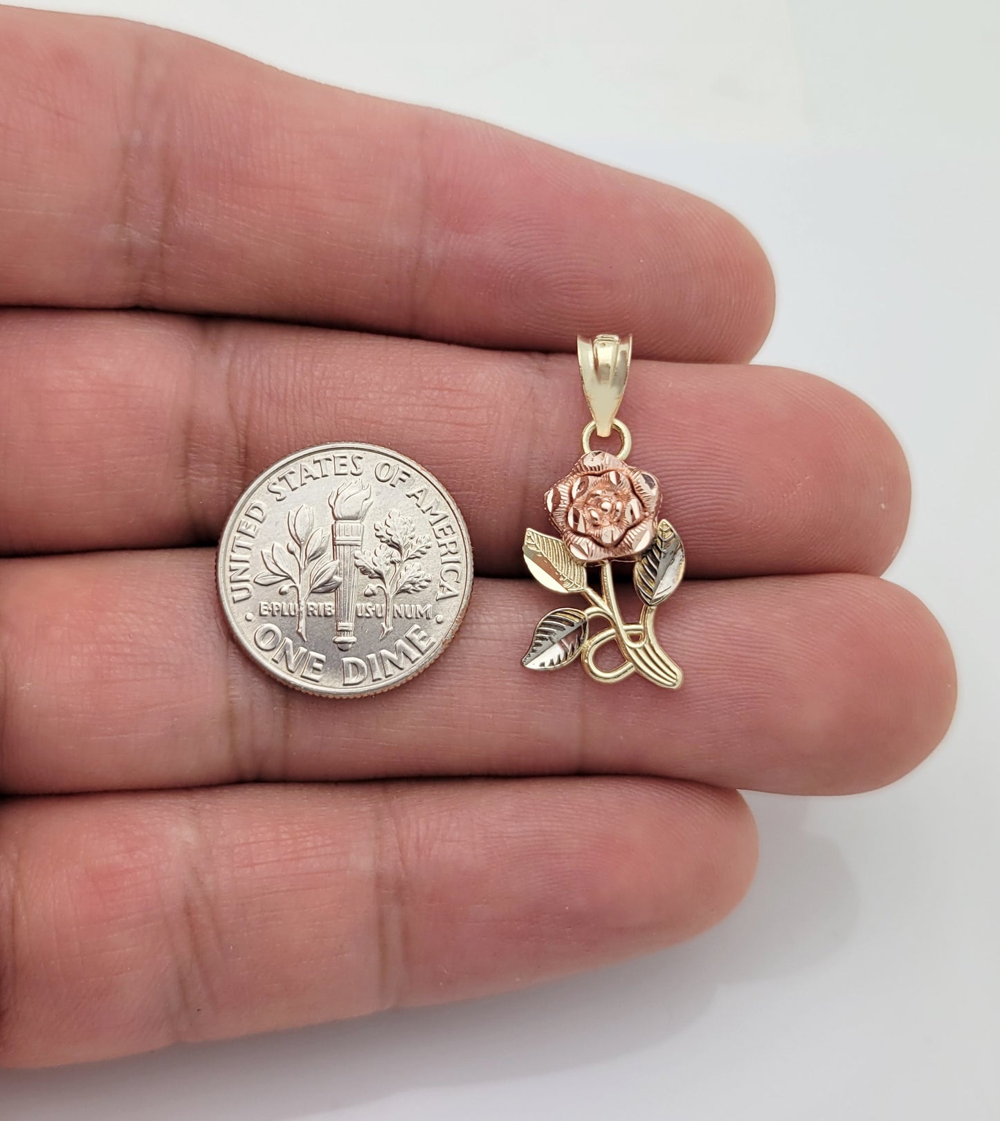 10K Yellow & Rose Gold Rose Flower Pendant Solid Gold Floral Charm for Necklace, Jewelry Gift for Women, 0.9 in x 0.5 in - Stunu jewelry