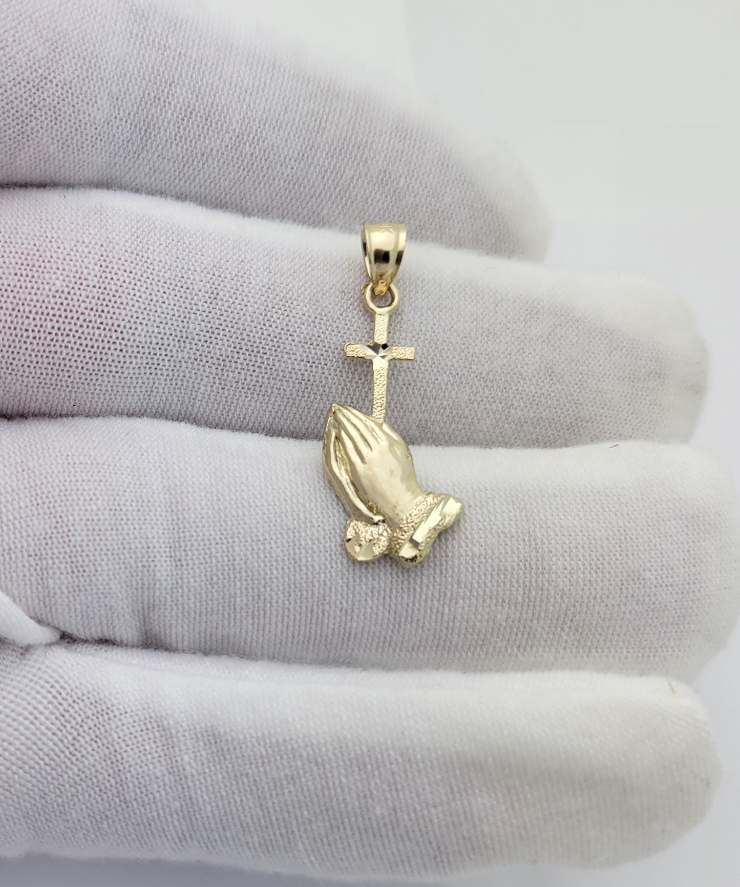 10k Yellow Gold Praying Hands Prayers Hands With Cross Pendant