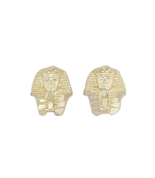 10k Yellow Gold Pharaoh Earrings Egyptian King Tut Earrings 13 mm x 10.5 mm