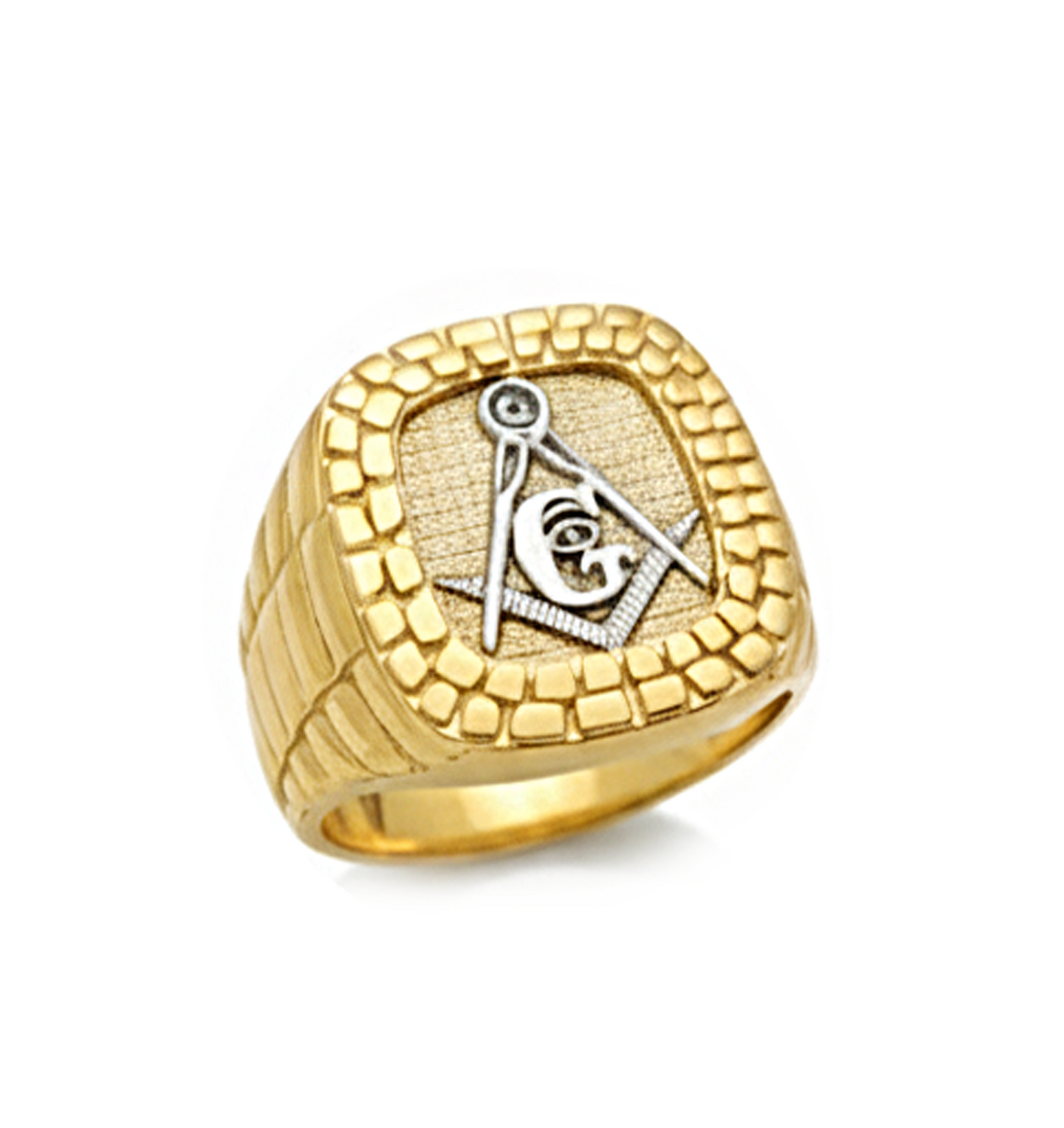 Men's 10k Yellow Gold Freemason Ring - Real Solid Gold Masonic Signet Ring for Men