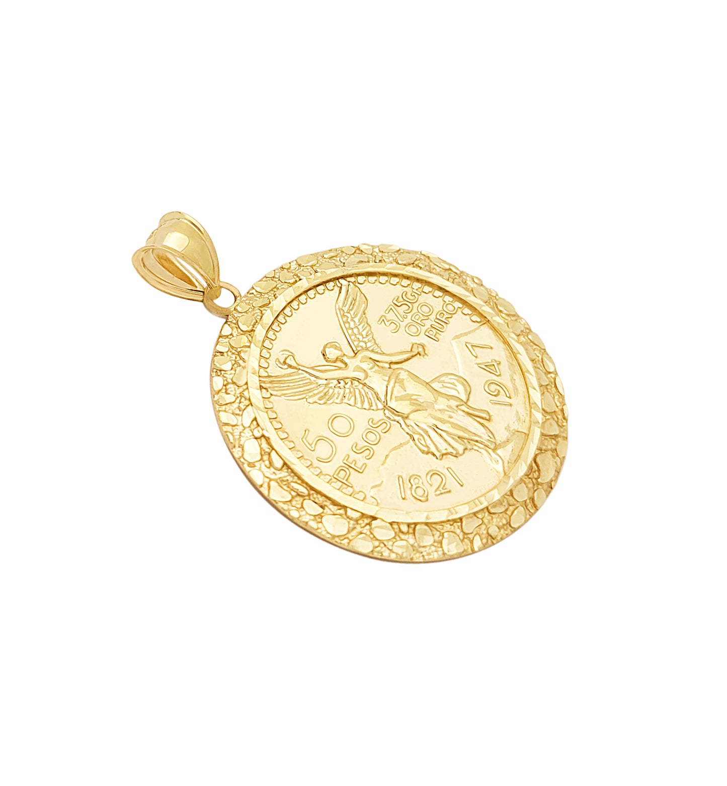 10K Yellow Gold 50 Pesos Coin Pendant – Nugget Bezel, Authentic 10K Gold Jewelry for Men
