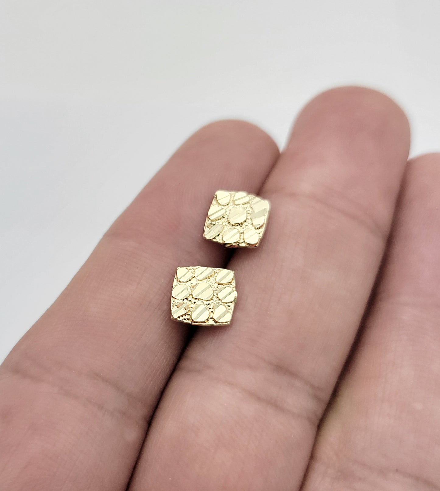 10K Gold Nugget Earrings Square Nugget 8 mm