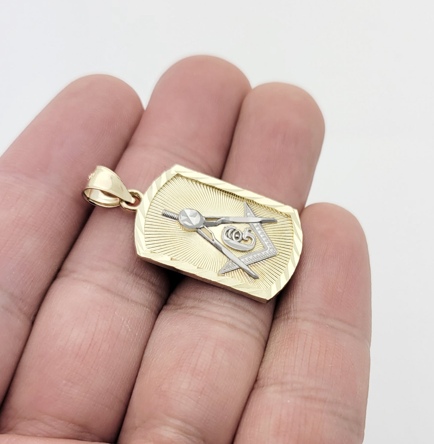 10K Yellow Solid Gold Masonic Pendant Freemason Necklace Pendant 1.3 in x 0.75 in