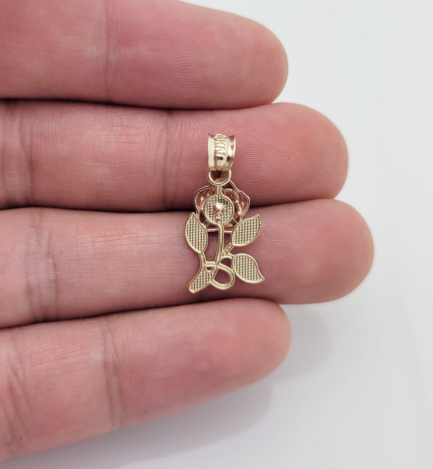10K Yellow & Rose Gold Rose Flower Pendant Solid Gold Floral Charm for Necklace, Jewelry Gift for Women, 0.9 in x 0.5 in - Stunu jewelry