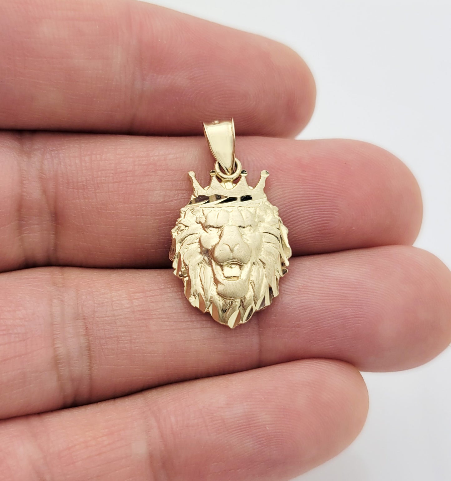 10K Yellow Gold Lion Head Charm Crown Lion Pendant
