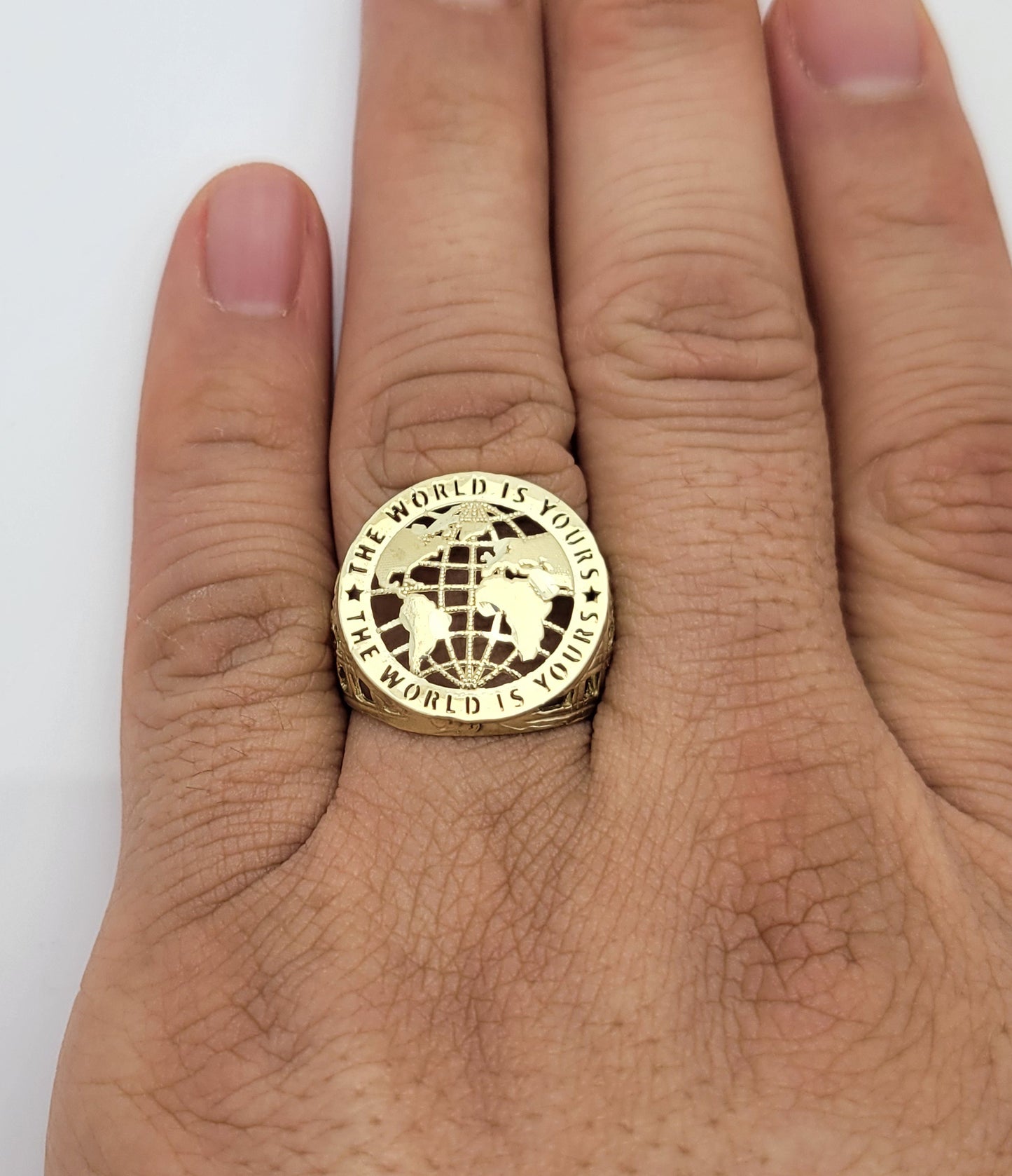 10K Yellow Gold World Map Ring Globe Ring for Men - Stunu jewelry