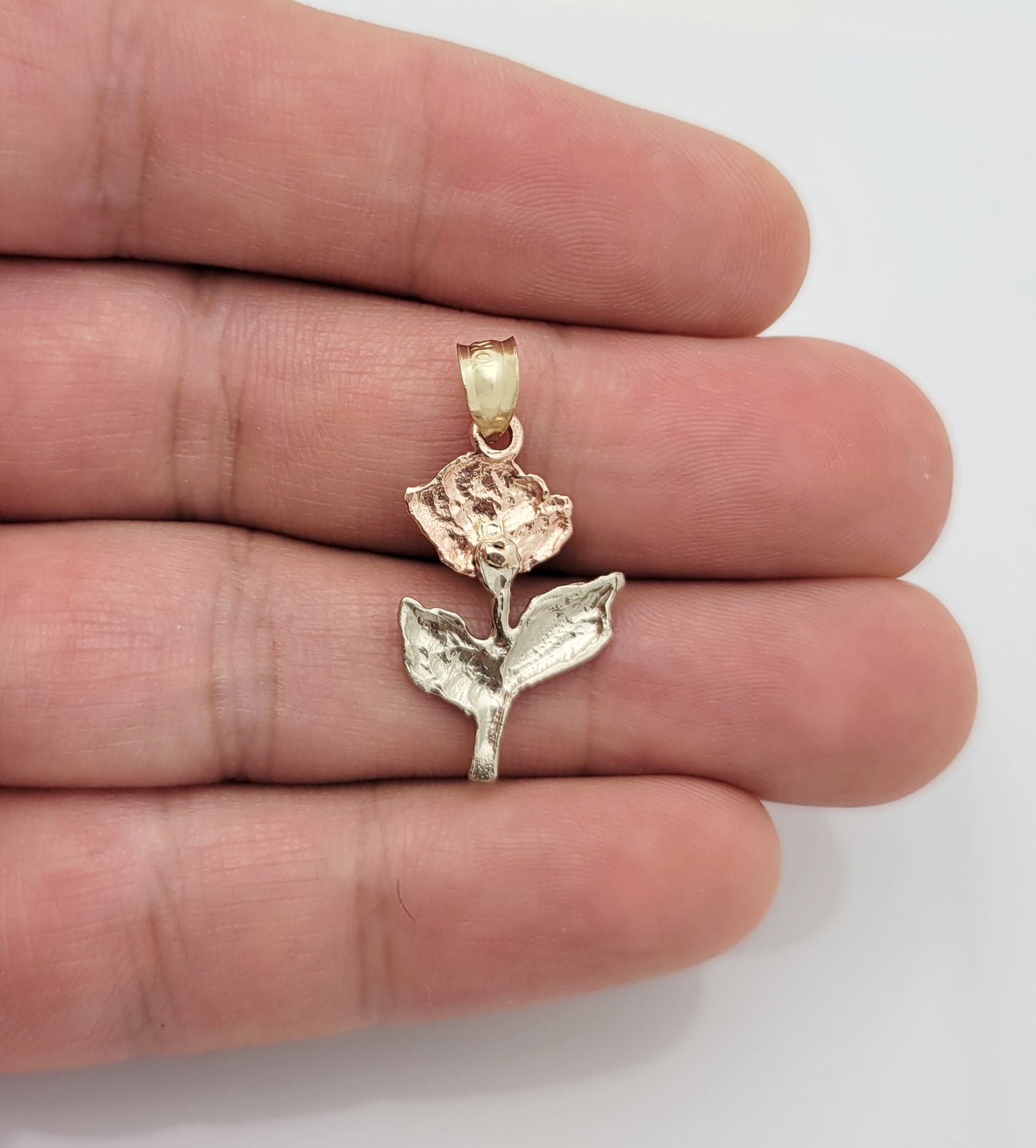 10K Tri-Color Gold Rose Flower Pendant, Real Gold Rose Charm for Necklace, Floral Jewelry Gift for Women, 1.1 in x 0.6 in - Stunu jewelry