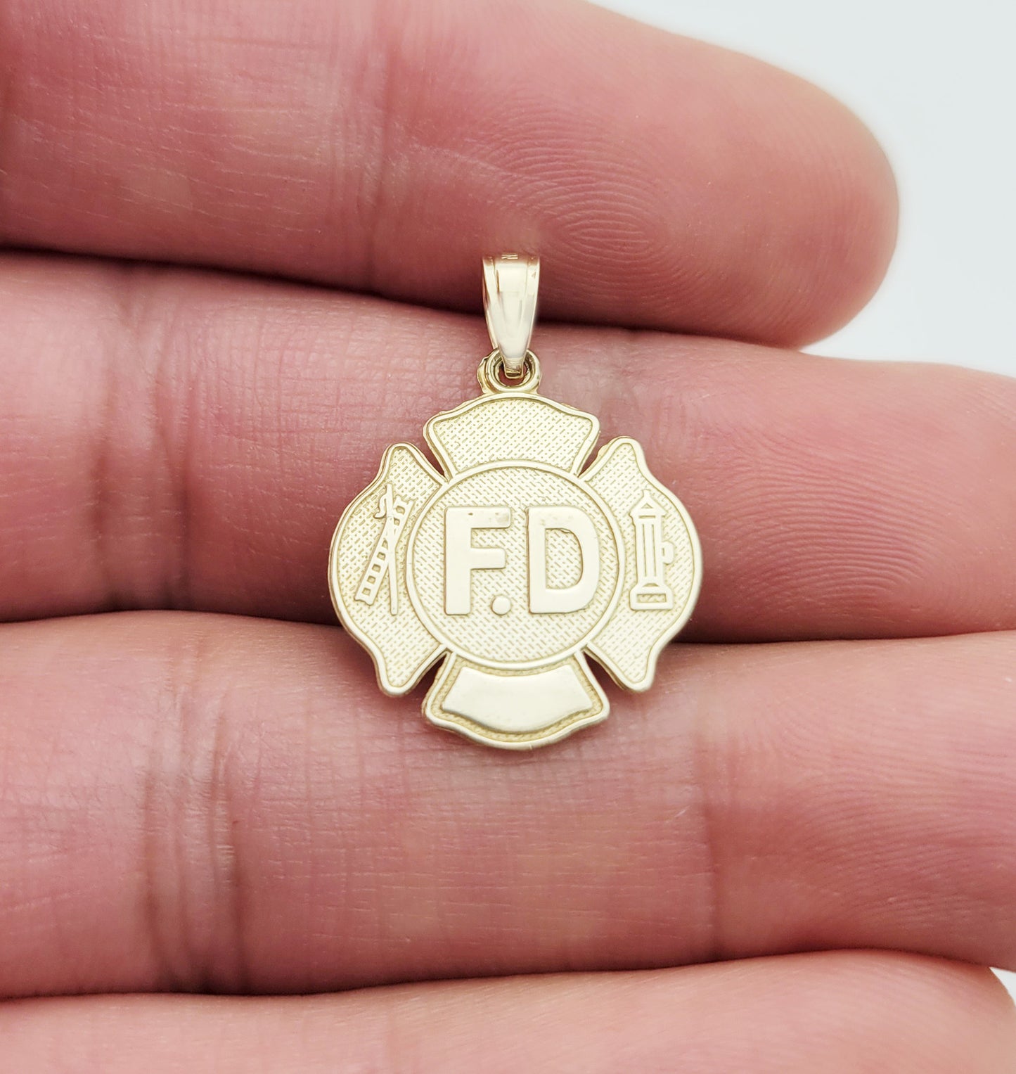 10K Yellow Gold Fireman Firefighter Pendant Fire Dept Charm F.D Charm