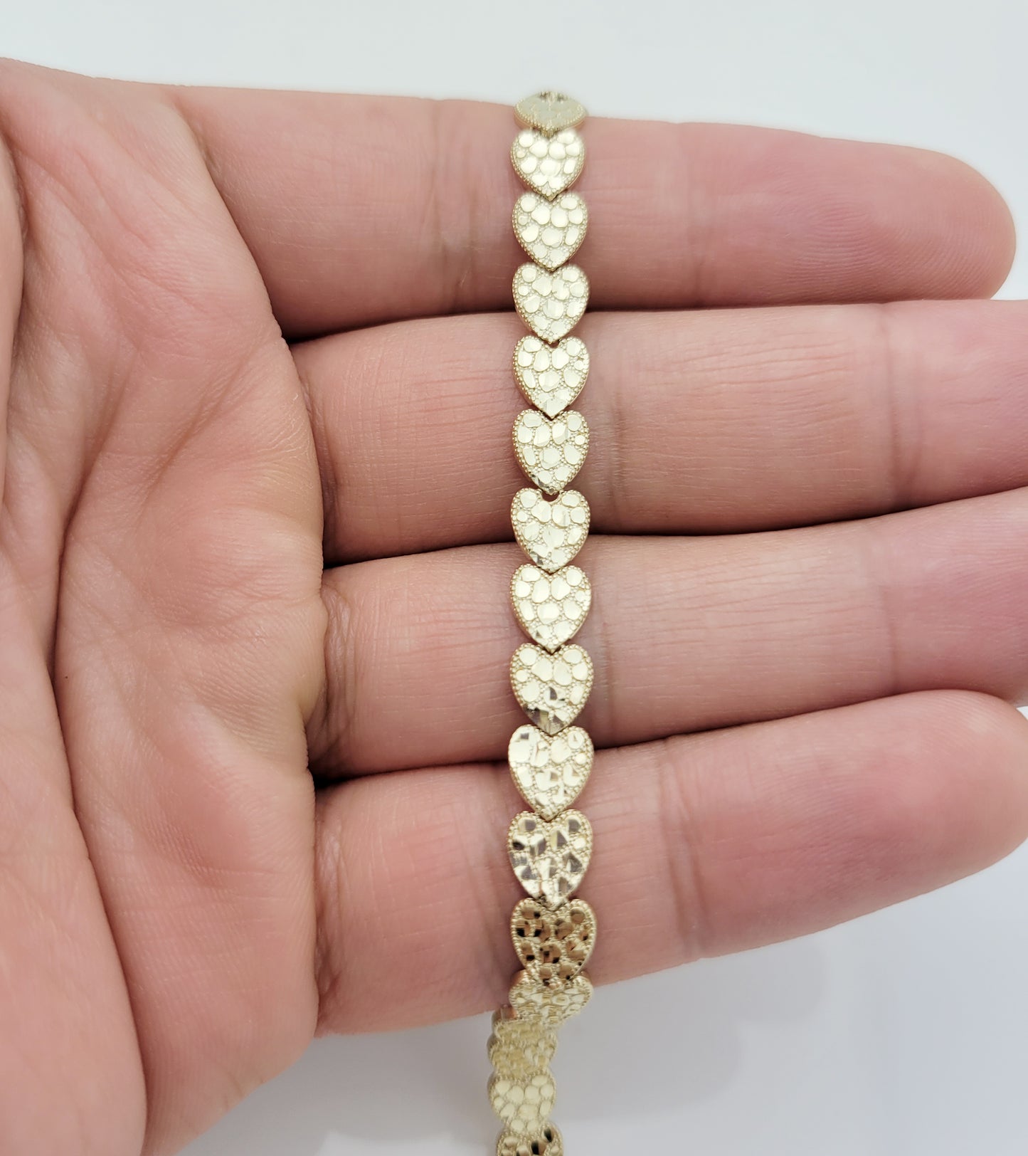 10K Yellow Gold 6 mm Heart Nugget Bracelet 8.25 inch - Stunu jewelry