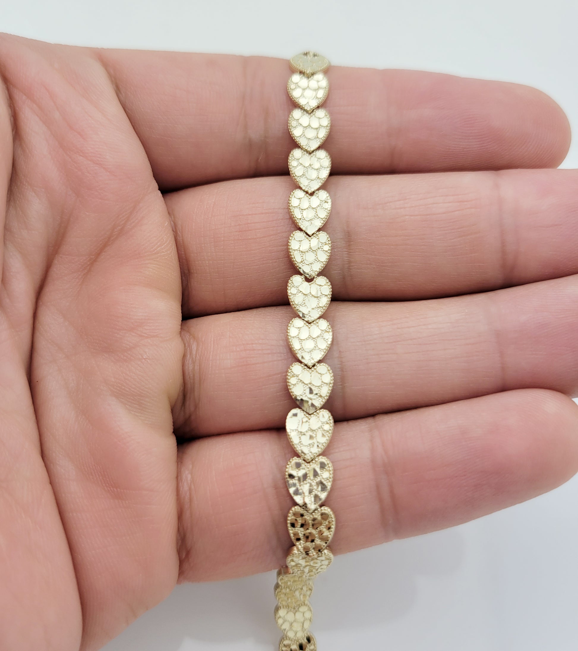 10K Yellow Gold 6 mm Heart Nugget Bracelet 8.25 inch - Stunu jewelry