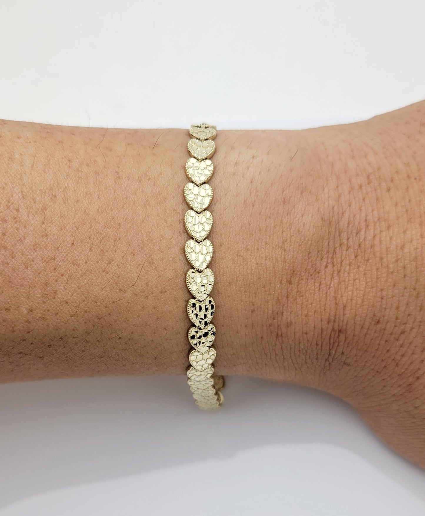 10K Yellow Gold 6 mm Heart Nugget Bracelet 8.25 inch - Stunu jewelry