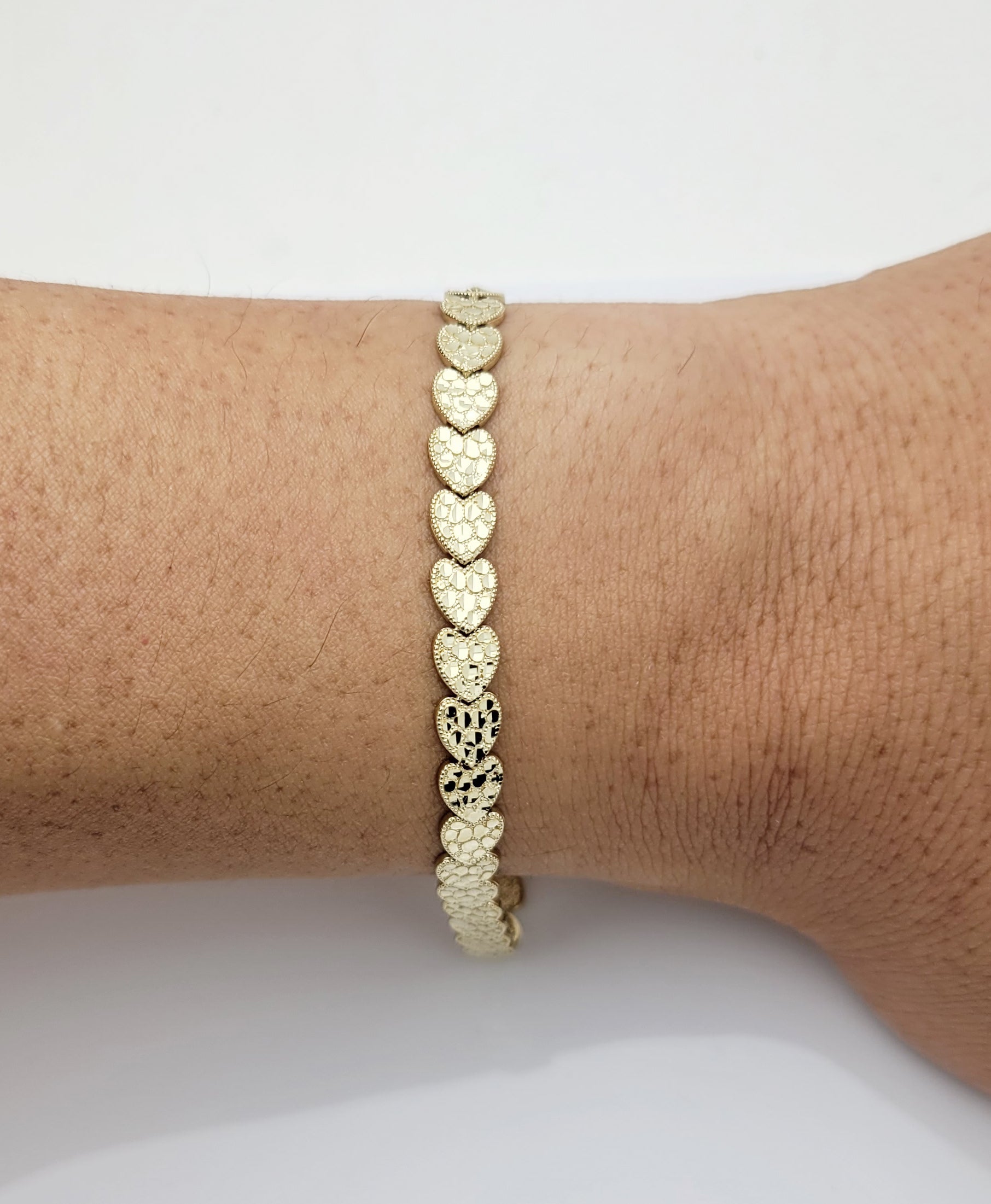 10K Yellow Gold 6 mm Heart Nugget Bracelet 8.25 inch - Stunu jewelry