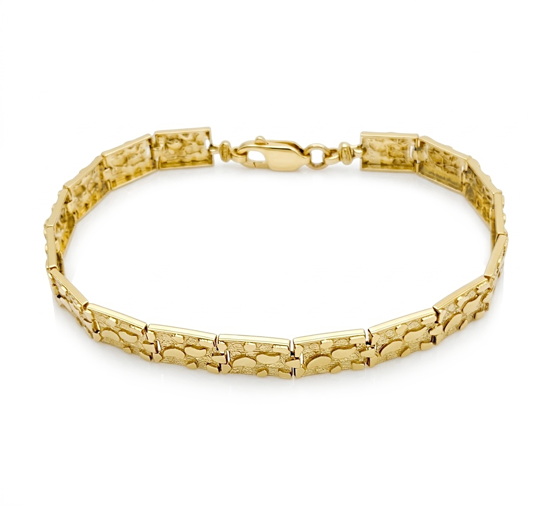 10K Yellow Gold Nugget Bracelet For Men Women 7.5 mm 7.75 inch - Stunu jewelry