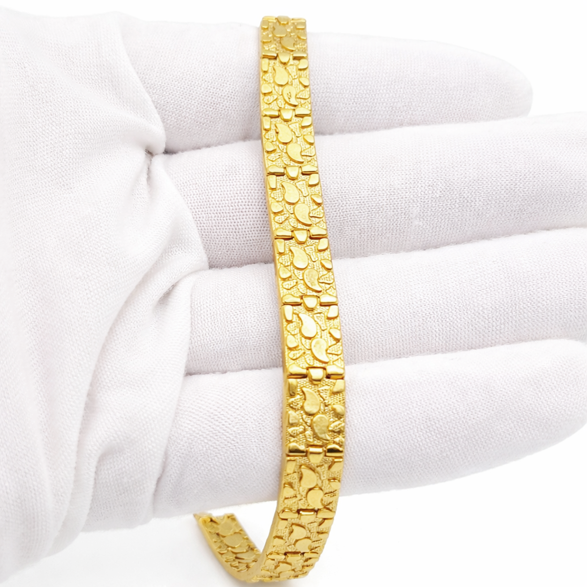 10K Yellow Gold Nugget Bracelet For Men Women 7.5 mm 7.75 inch - Stunu jewelry