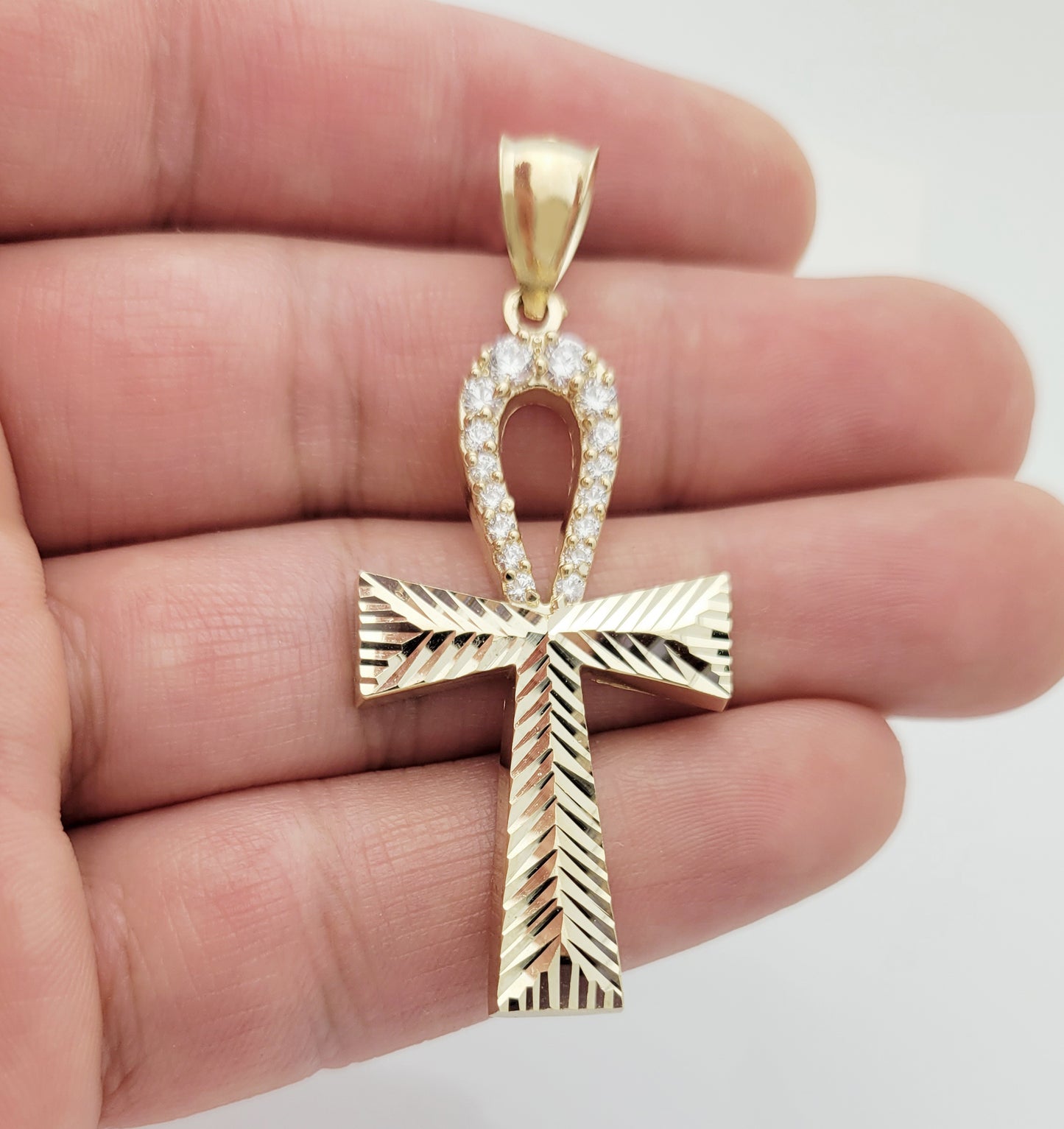 Egyptian Ankh Cross Pendant 10k Yellow Gold Cross Charm Pendant 2 inch