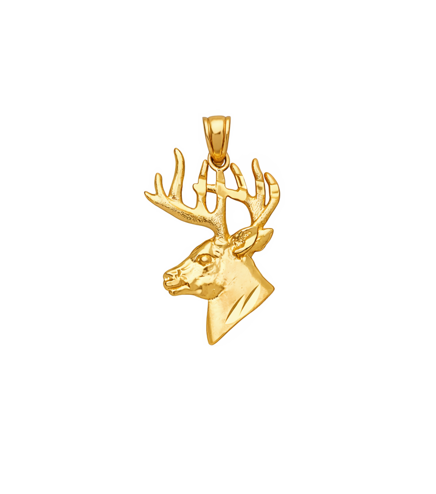 10K Yellow Gold Deer Head Pendant Detailed Buck Antler Charm Wildlife Nature Jewelry