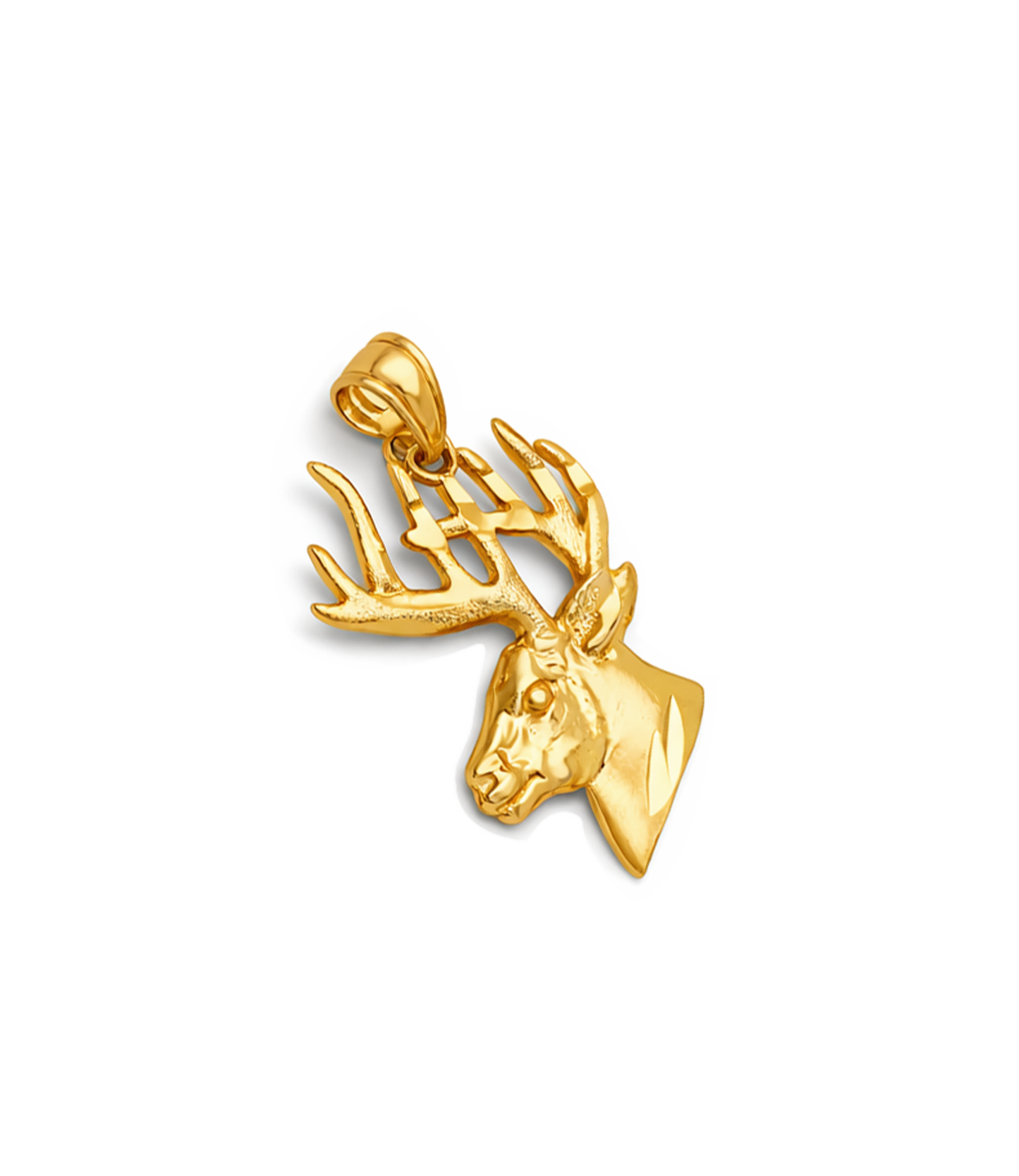 10K Yellow Gold Deer Head Pendant Detailed Buck Antler Charm Wildlife Nature Jewelry