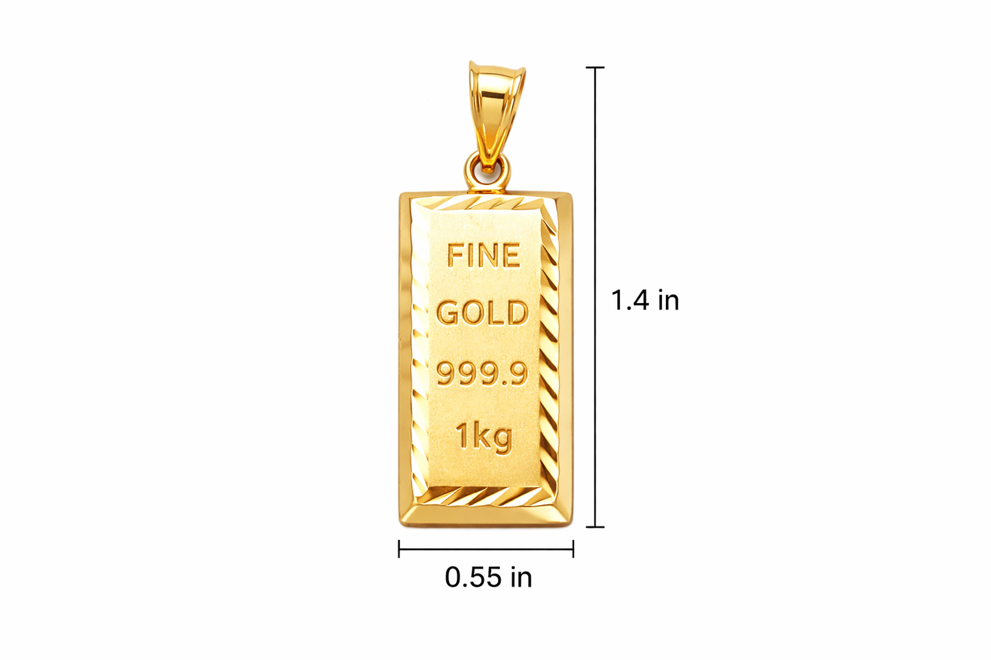 10K Yellow Gold Bar Shape Pendant Gold Bar Charm 1.4 in