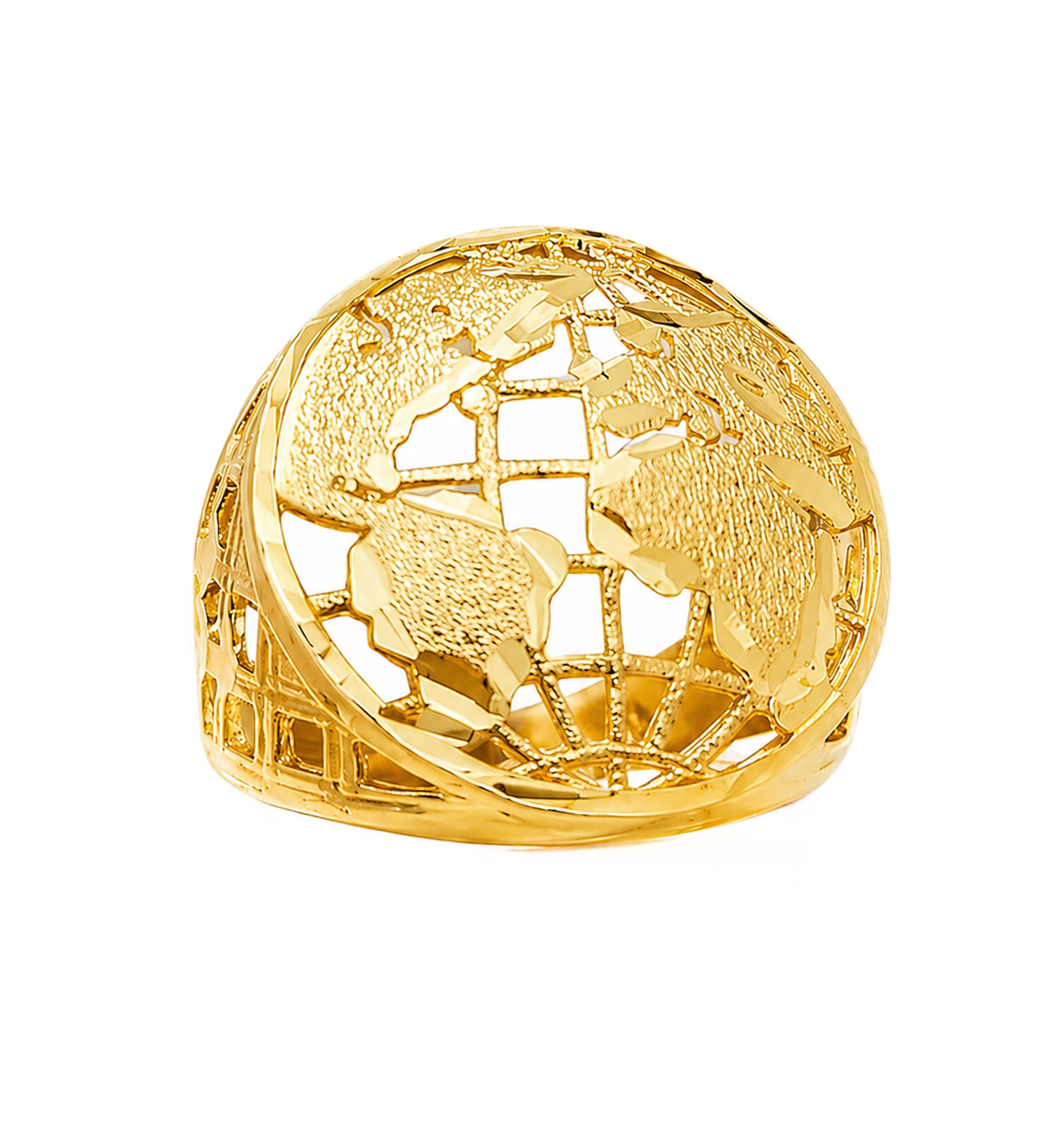 10K Yellow Gold Globe Ring Mens World Map Ring