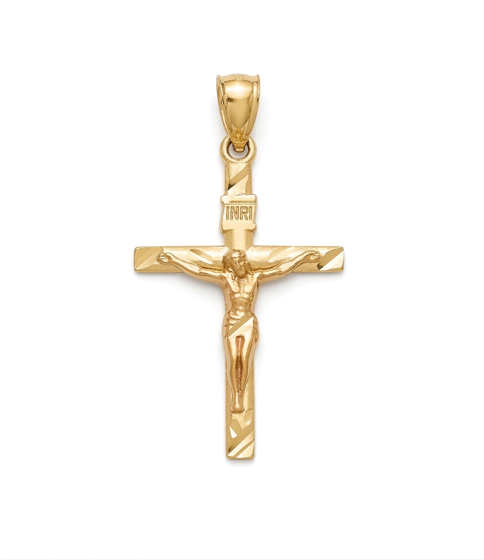10K Yellow Gold Crucifix Pendant Gold Thin Cross Charm