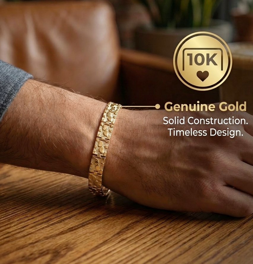 10K Yellow Gold Nugget Bracelet For Men Women 7.5 mm 7.75 inch - Stunu jewelry