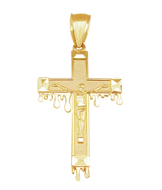 Men's 10K Yellow Gold Cross Pendant Crucifix Charm