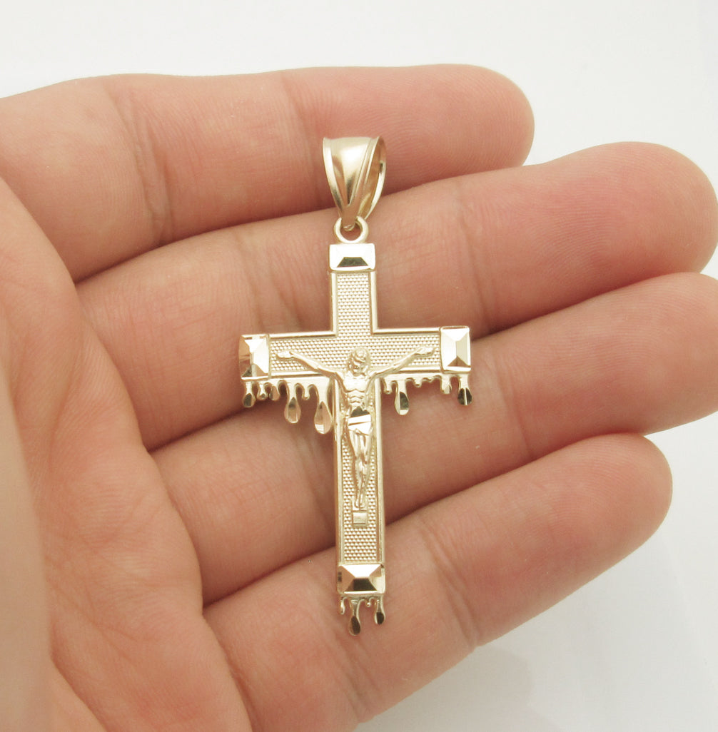 Men's 10K Yellow Gold Cross Pendant Crucifix Charm
