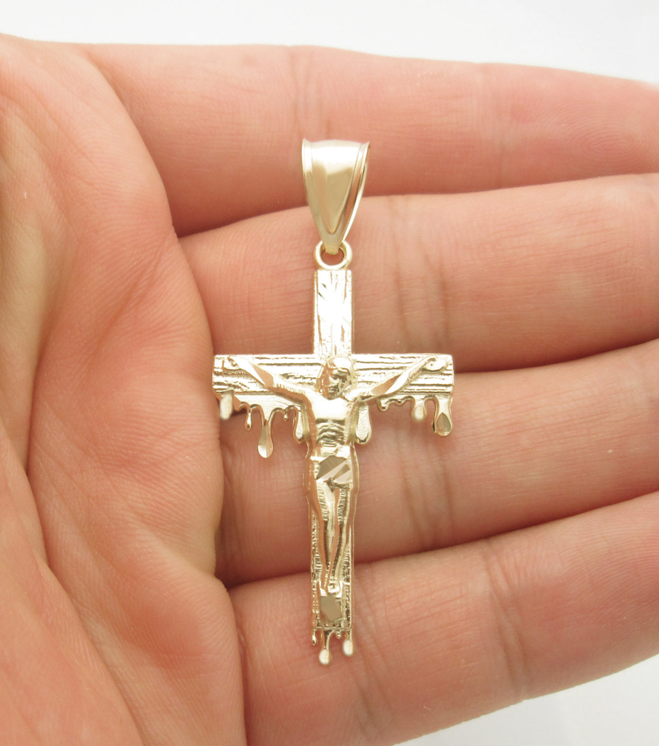 Men's 10K Yellow Gold Cross Pendant Crucifix Charm