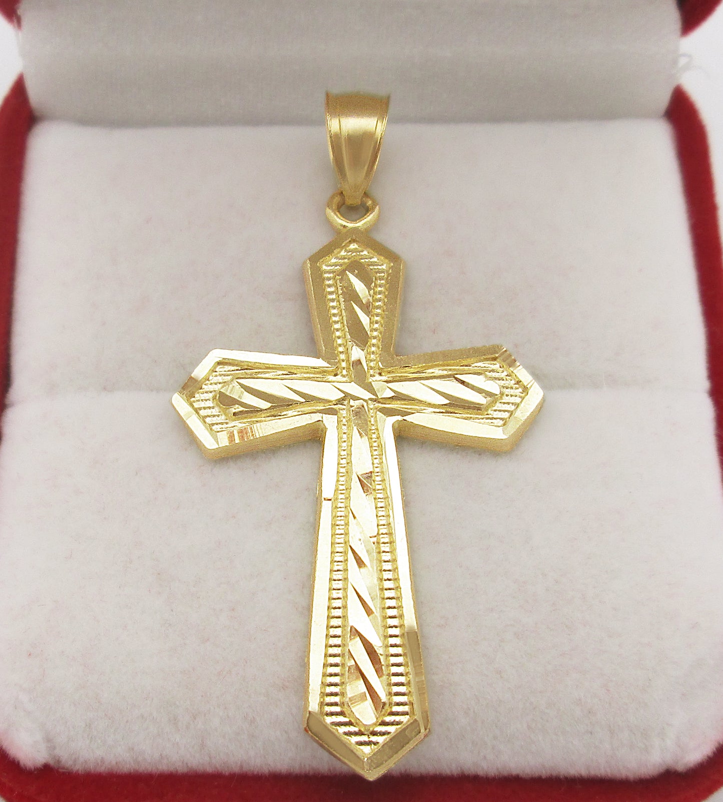 10K Yellow Gold Mens Cross Pendant Diamond Cut Cross