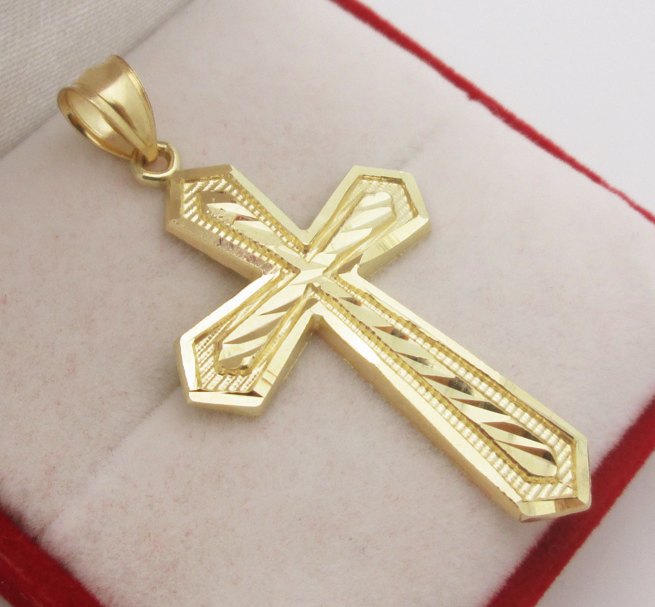 10K Yellow Gold Mens Cross Pendant Diamond Cut Cross